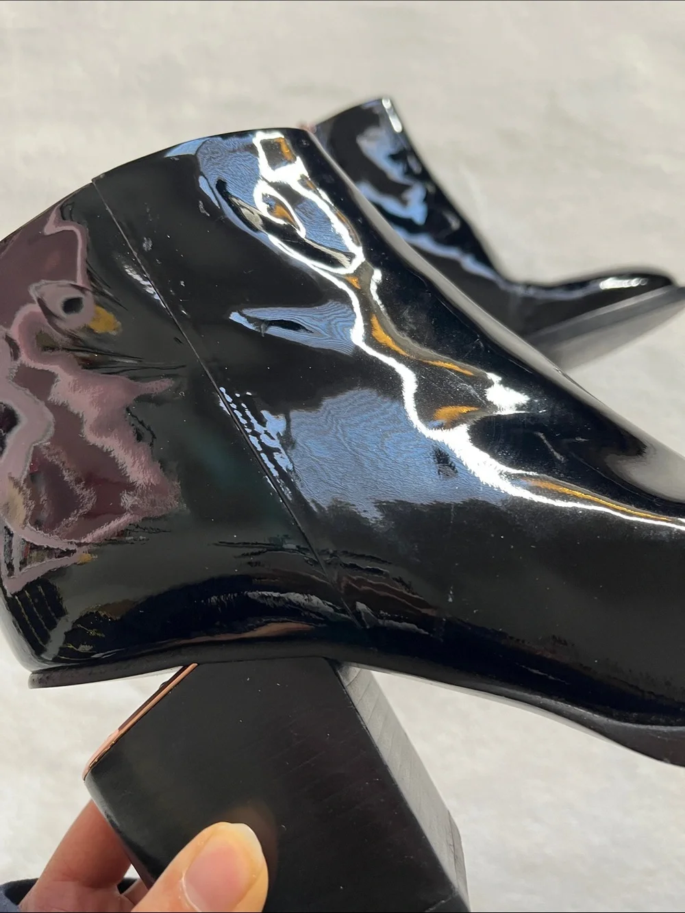 Alexander Wang 7.5 Black Patent leather Gabi Boots cut out block heel rose gold